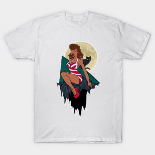 The girl in front of the moon - Not Hamlet Design T-Shirt